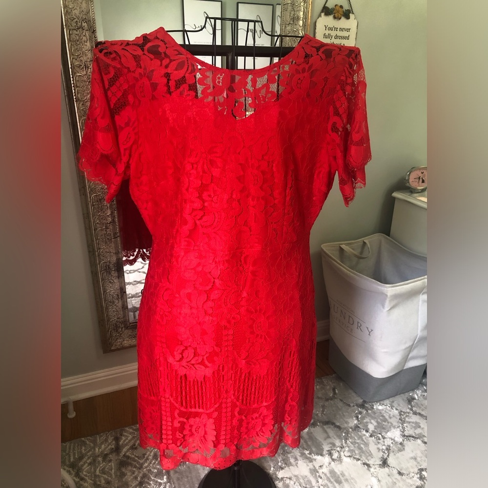 MSLG DRESS , red lace with liner